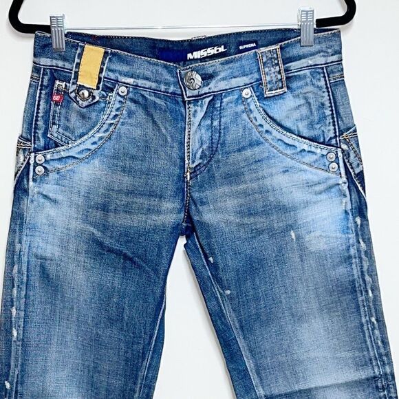 Miss 60 Sixty Rare 90’s Italian Jeans wrap Pockets Distressed Womens Size 28/31 - Picture 2 of 13